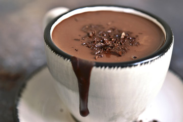 Thick spicy hot chocolate in a cup.