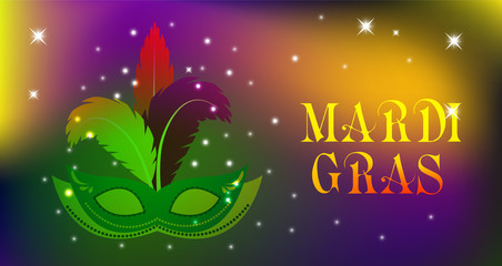 Fototapeta na wymiar Mardi Gras mask, colorful poster, template, flyer Vector illustration
