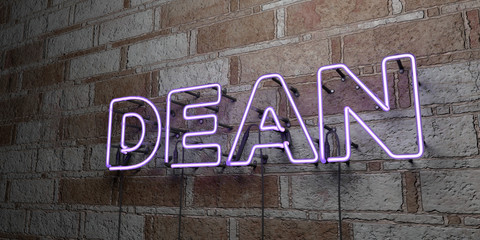 DEAN - Glowing Neon Sign on stonework wall - 3D rendered royalty free stock illustration.  Can be used for online banner ads and direct mailers..