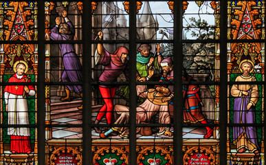 Stained Glass - Antisemitic stained glass in Brussels Cathedral - 130942342