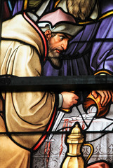 Obraz na płótnie Canvas Stained Glass - Antisemitic stained glass in Brussels Cathedral