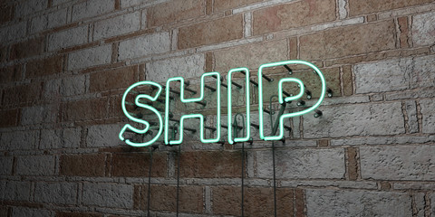 Fototapeta premium SHIP - Glowing Neon Sign on stonework wall - 3D rendered royalty free stock illustration. Can be used for online banner ads and direct mailers..