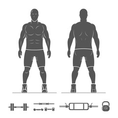 Anatomical man silhouette view from the front and back. Sports equipment. Vector Illustration.