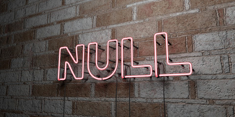 NULL - Glowing Neon Sign on stonework wall - 3D rendered royalty free stock illustration.  Can be used for online banner ads and direct mailers.. - obrazy, fototapety, plakaty