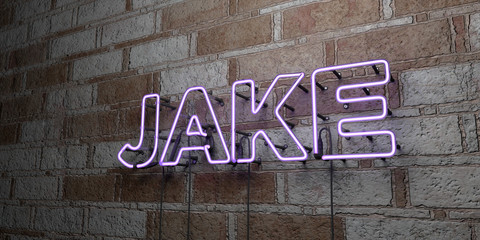JAKE - Glowing Neon Sign on stonework wall - 3D rendered royalty free stock illustration.  Can be used for online banner ads and direct mailers.. © Chris Titze Imaging