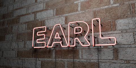 EARL - Glowing Neon Sign on stonework wall - 3D rendered royalty free stock illustration.  Can be used for online banner ads and direct mailers..