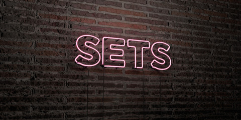 SETS -Realistic Neon Sign on Brick Wall background - 3D rendered royalty free stock image. Can be used for online banner ads and direct mailers..