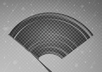 Wiper cleans the glass. Rain and snow on transparent background. Transparent effect. Vector Illustration.