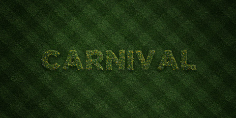 CARNIVAL - fresh Grass letters with flowers and dandelions - 3D rendered royalty free stock image. Can be used for online banner ads and direct mailers..