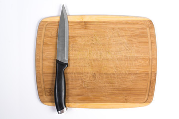 Wooden Cutting Board with Small Knife Straight Isolated on White