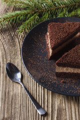 Chocolate cake decorated with cocoa powder
