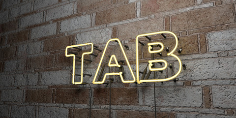 TAB - Glowing Neon Sign on stonework wall - 3D rendered royalty free stock illustration.  Can be used for online banner ads and direct mailers..