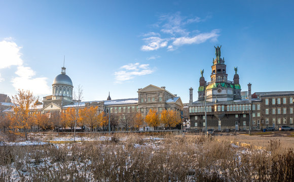 Old Montreal skyline with Bonsecours Market and Notre-Dame-de-Bon-Secours Chapel - Montreal, Quebec, Canada