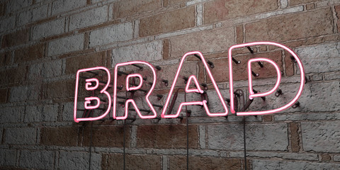 BRAD - Glowing Neon Sign on stonework wall - 3D rendered royalty free stock illustration.  Can be used for online banner ads and direct mailers..