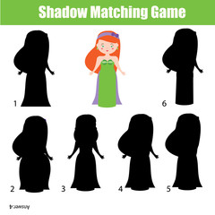 Shadow matching game. Cute Princess character