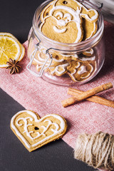 Gingerbread cookies with cinnamon, anise and lemon in a jar