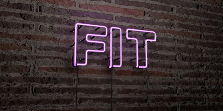 FIT -Realistic Neon Sign on Brick Wall background - 3D rendered royalty free stock image. Can be used for online banner ads and direct mailers..