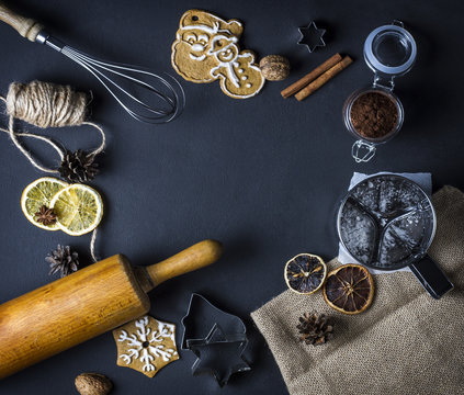 Composition of baking ingredients for gingerbread cookies © fluostudio
