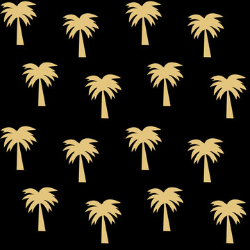 gold palm tree on black background seamless vector pattern illustration
