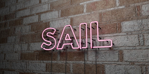 SAIL - Glowing Neon Sign on stonework wall - 3D rendered royalty free stock illustration.  Can be used for online banner ads and direct mailers..
