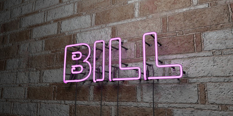 Fototapeta na wymiar BILL - Glowing Neon Sign on stonework wall - 3D rendered royalty free stock illustration. Can be used for online banner ads and direct mailers..