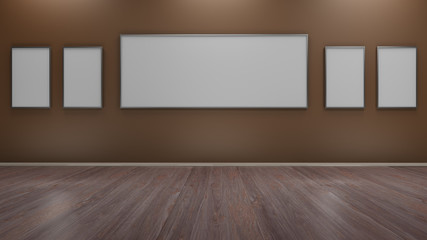 Interior with blank picture frames 3d rendering