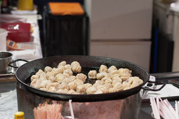 Fried Mongolian dumpling with meat at Christmas market
