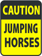 Blank black-yellow caution jumping horses label sign on white