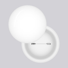 Blank white badge with both sides. Vector realistic illustration. Realistic mockup.