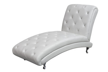 chaise lounge with white leather upholstery isolated on white background