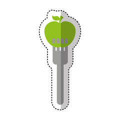 fork with apple fresh fruit icon vector illustration design