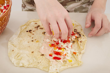 preparation of homemade shwarma or tacos, toned image