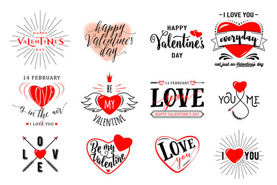 Vector illustration of valentines day typography lettering logo set