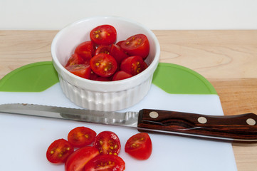 Tomatoes all cut with knife