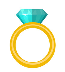 Ring with diamond, gems ring icon, flat design. Isolated on white background. Vector illustration, clip art