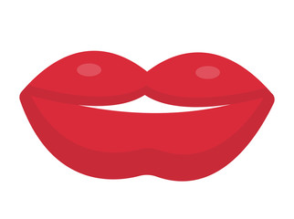 Red lips, kiss, flat design. Isolated on white background. Vector illustration, clip art
