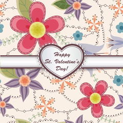 Happy St valentines day card with heart on ribbon