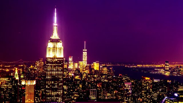  Timelapse of the cityscape looking from Rockefeller Center at night, NYC, USA
