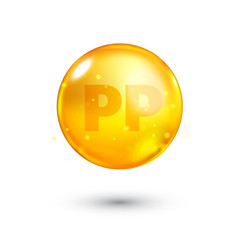 Vitamin PP glitter gold icon. Vector illustration.