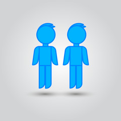 Two male stick figures standing beside each other, gay icon. Friendship
