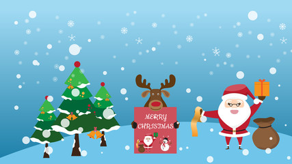 Merry Christmas background that have cute Santa Claus and reinde