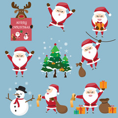 Obraz na płótnie Canvas The collection of cute Santa Claus in various postures with gift