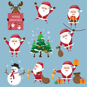 The collection of cute Santa Claus in various postures with gift