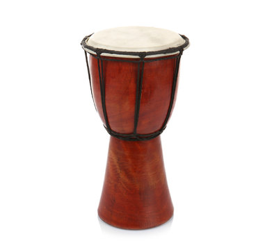 Wooden African drum on white background