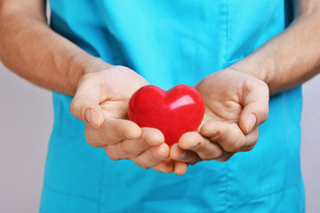 Male doctor hands holding red heart