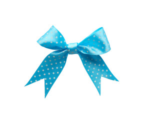 Beautiful blue spotted bow on light background, close up