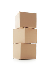 Pile of cardboard boxes isolated on white