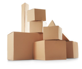 Pile of cardboard boxes isolated on white