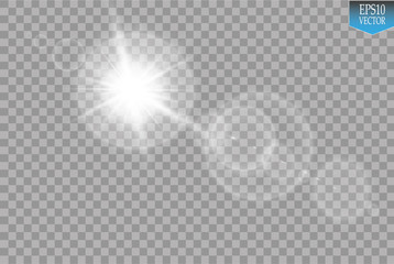 Vector transparent sunlight special lens flare light effect. Sun flash with rays and spotlight