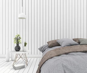 3d rendering vintage bed in clean white wood bedroom
